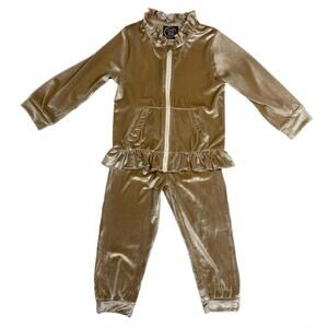 NEW EMMA JEAN toddler girl's velvet tracksuit in tan